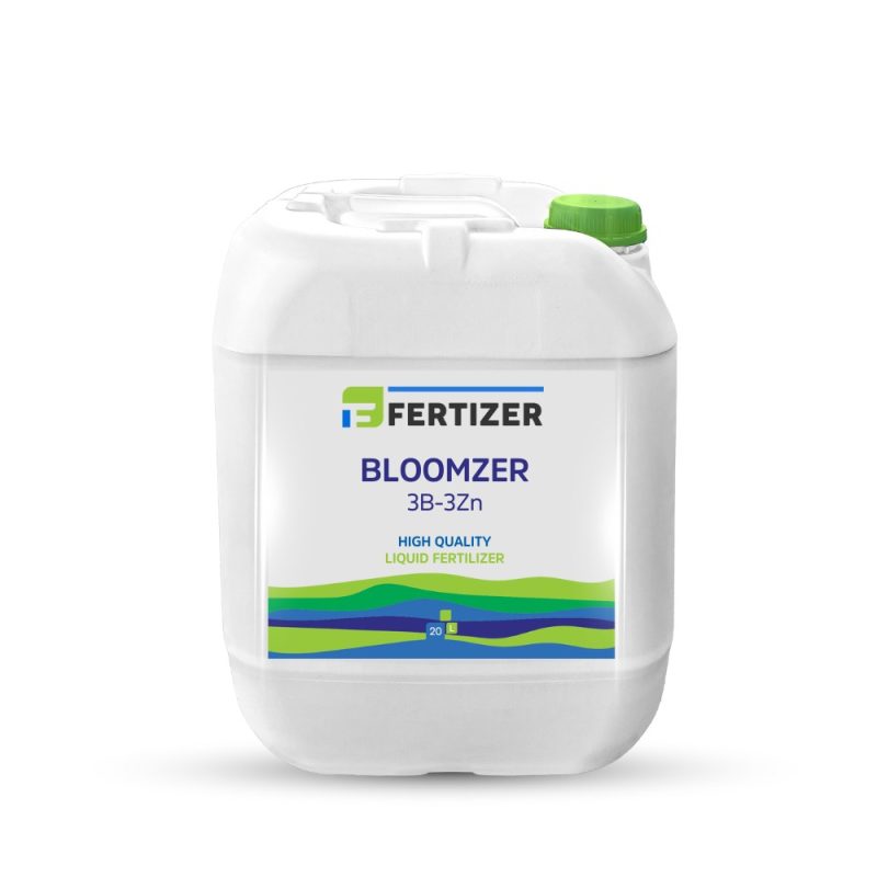 BLOOMZER boron-zinc liquid fertilizer promoting flowering, strong growth, and nutrient balance in early vegetation stages.