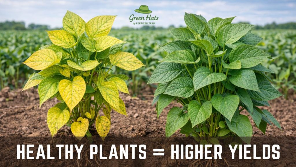 comparison of healthy plant and nutrient deficient plant affecting crop yield