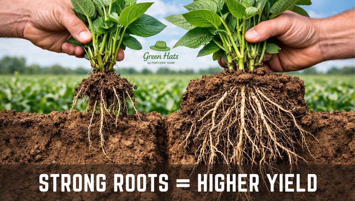 Healthy plant roots showing strong root development to increase crop yield