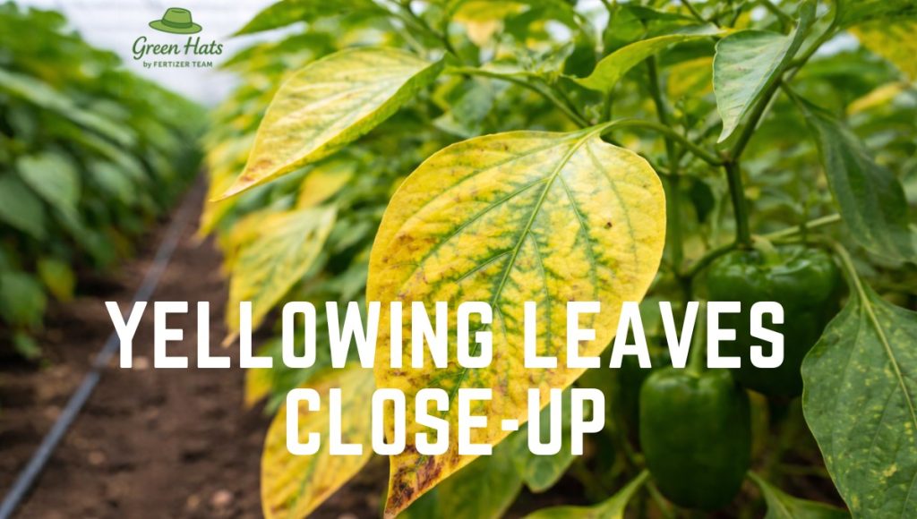 Close-up of yellow leaves plants showing early signs of nutrient deficiency